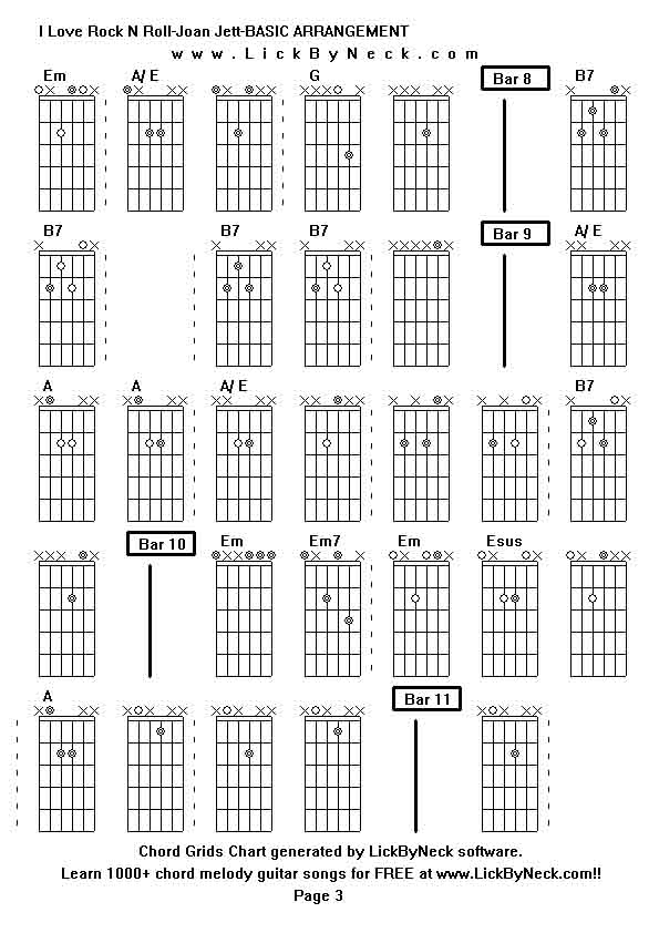 Chord Grids Chart of chord melody fingerstyle guitar song-I Love Rock N Roll-Joan Jett-BASIC ARRANGEMENT,generated by LickByNeck software.